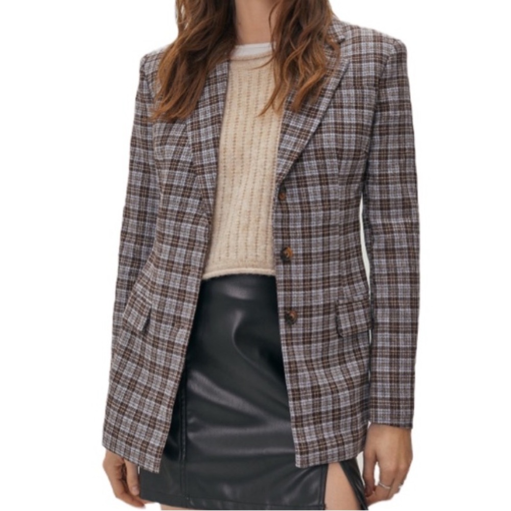 NWT Nasty Gal Collection Blue Heritage Check Plaid Oversized Blazer - 6